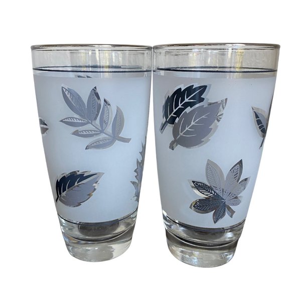 Vintage Libby Silver Leaves Frosted MCM Drinkware Set Of 4 - Picture 15 of 16